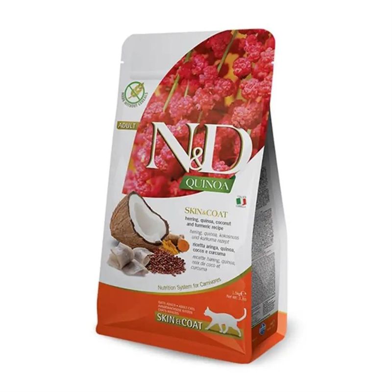 N&D QUINOA CAT SKIN & COAT HERRING & COCONUT ADULT 1,5 KG