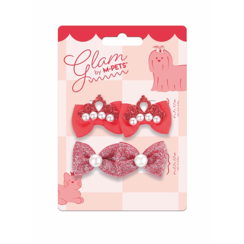 M-Pets Glam Fiyonklu Kedi ve Köpekler için Toka (4'lü) (Kırmızı)